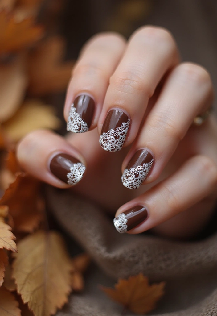 30 Delicious Chocolate Latte Nails for Autumn - 30. Chocolate Latte and Lace Corners