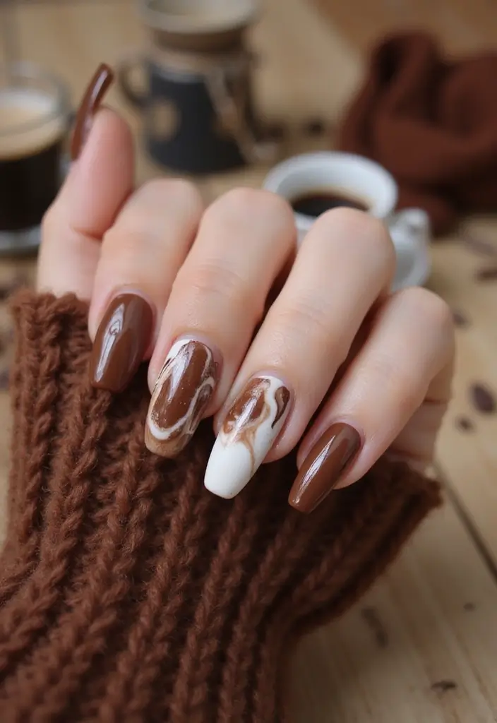 30 Delicious Chocolate Latte Nails for Autumn - 5. Chocolate Latte Marble
