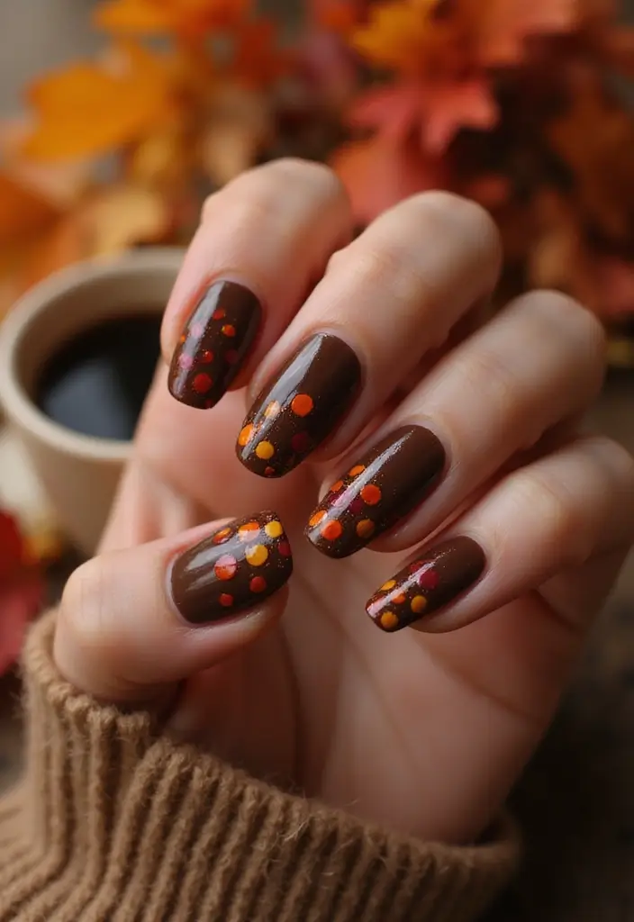 30 Delicious Chocolate Latte Nails for Autumn - 7. Spiced Latte Dots
