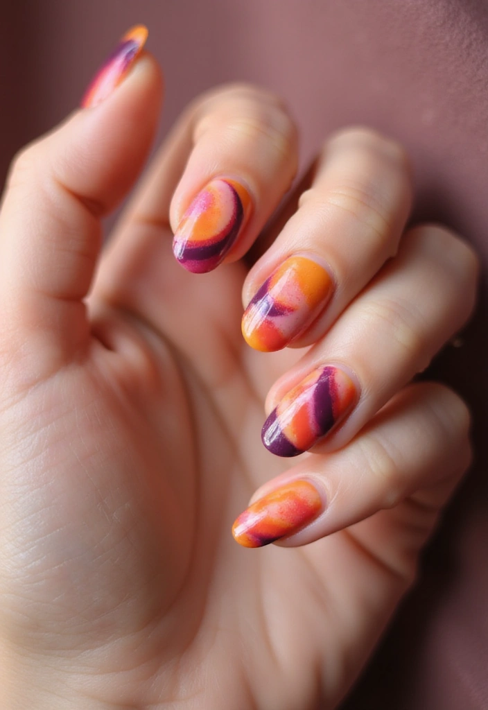 30 Sunset Ombre French Tip Ideas You Need This Year - 11. Sunset Ombre with Swirls