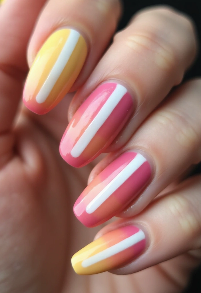 30 Sunset Ombre French Tip Ideas You Need This Year - 12. Sunset Ombre with Ombre Stripes