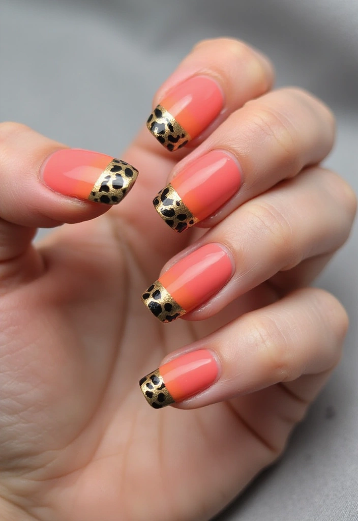 30 Sunset Ombre French Tip Ideas You Need This Year - 16. Sunset Ombre with Animal Print