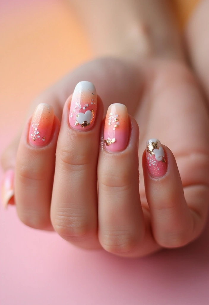 30 Sunset Ombre French Tip Ideas You Need This Year - 17. Sunset Ombre with Heart Designs