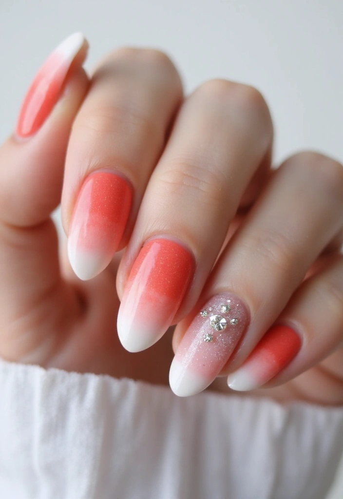 30 Sunset Ombre French Tip Ideas You Need This Year - 20. Sunset Ombre with Diamond Accents