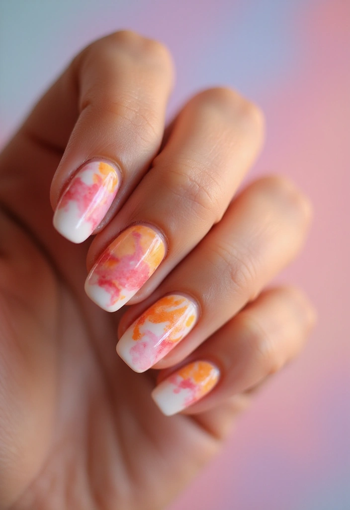 30 Sunset Ombre French Tip Ideas You Need This Year - 21. Sunset Ombre with Marbled Effect
