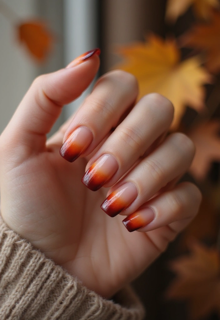 30 Sunset Ombre French Tip Ideas You Need This Year - 22. Sunset Ombre with Fall Colors