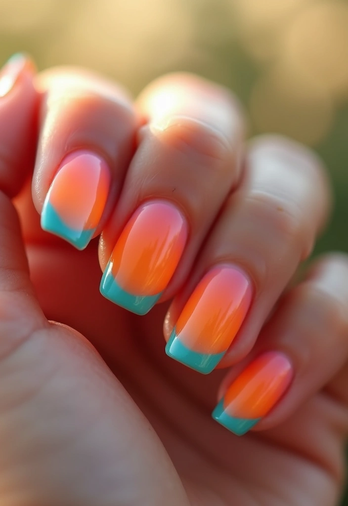 30 Sunset Ombre French Tip Ideas You Need This Year - 24. Sunset Ombre with Color Block Tips