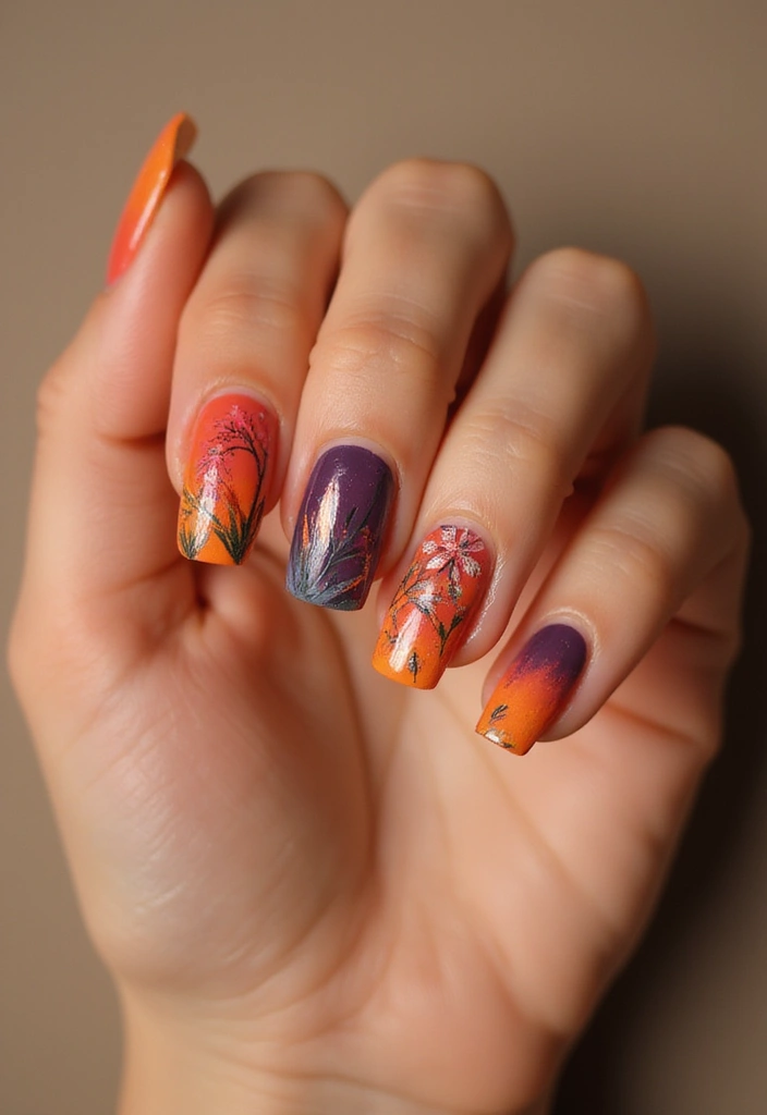 30 Sunset Ombre French Tip Ideas You Need This Year - 28. Sunset Ombre with Nature Scenes