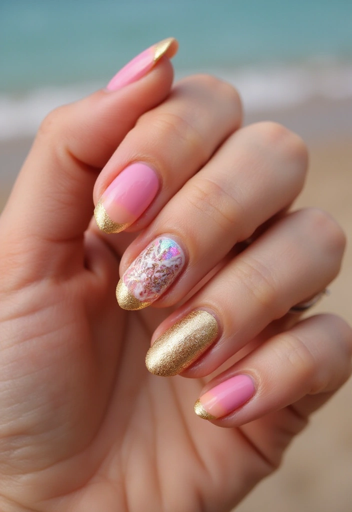 30 Sunset Ombre French Tip Ideas You Need This Year - 29. Sunset Ombre with Shell Accents