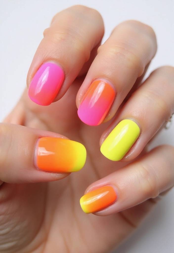 30 Sunset Ombre French Tip Ideas You Need This Year - 3. Neon Sunset Ombre Tips