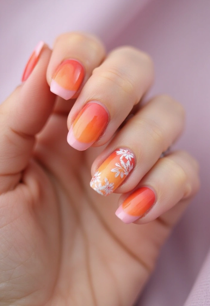 30 Sunset Ombre French Tip Ideas You Need This Year - 5. Sunset Ombre with Floral Accents