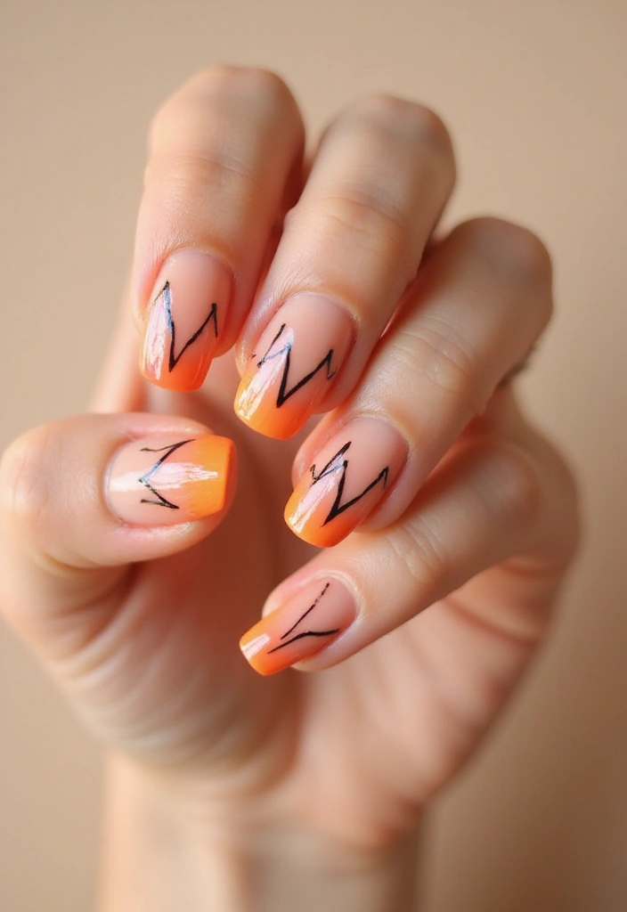30 Sunset Ombre French Tip Ideas You Need This Year - 6. Sunset Ombre with Geometric Patterns