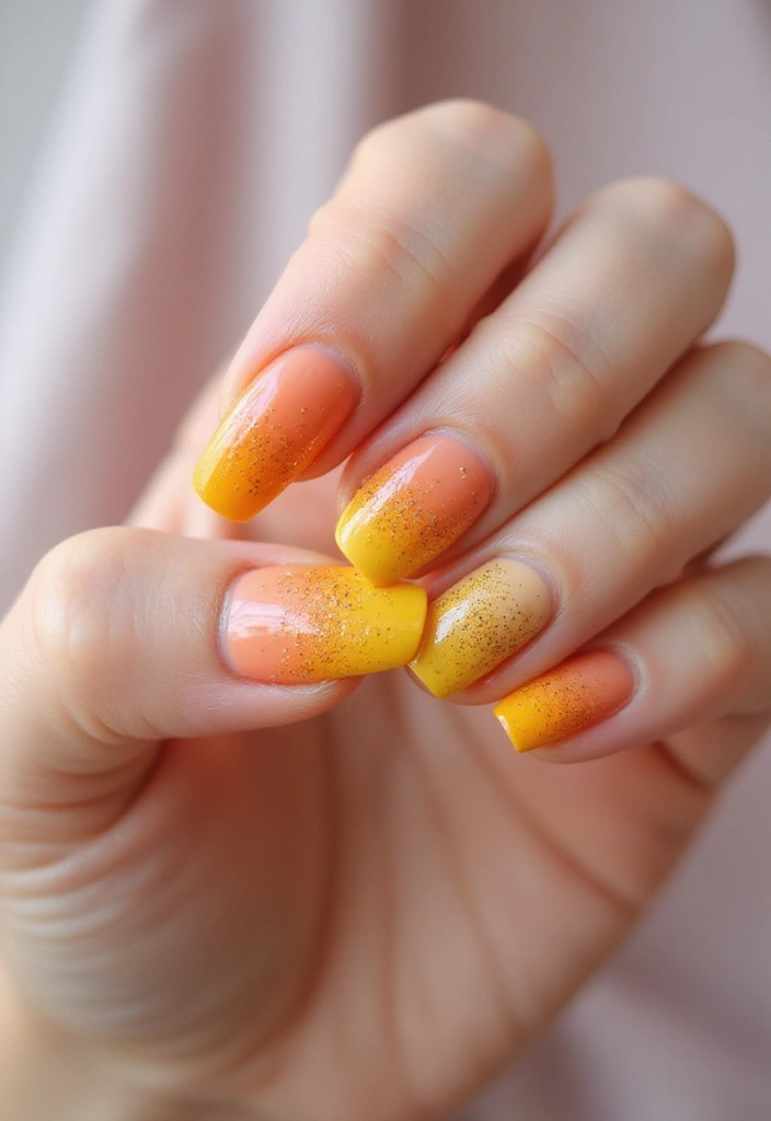 30 Sunset Ombre French Tip Ideas You Need This Year - 8. Sunset Ombre with Glitter Tips