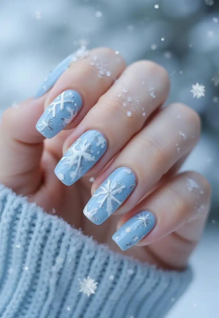 31 Icy Blue Christmas Nail Designs to Brighten December - 11. Shimmering Icicles