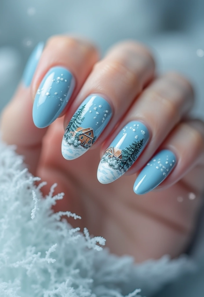 31 Icy Blue Christmas Nail Designs to Brighten December - 13. Winter Wonderland