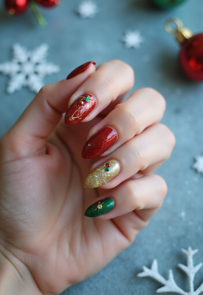 31 Icy Blue Christmas Nail Designs to Brighten December - 14. Holiday Ornaments