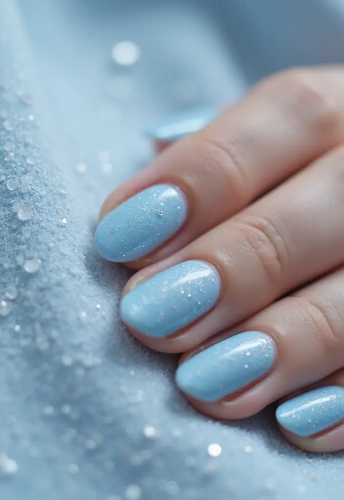 31 Icy Blue Christmas Nail Designs to Brighten December - 15. Soft Blue Glitter
