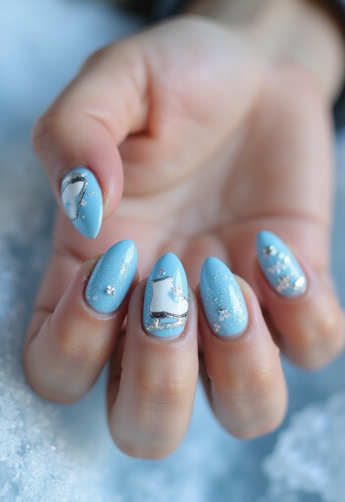31 Icy Blue Christmas Nail Designs to Brighten December - 17. Ice Skating Nails