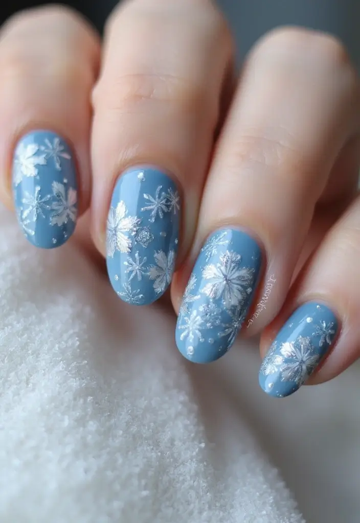 31 Icy Blue Christmas Nail Designs to Brighten December - 25. Winter Floral