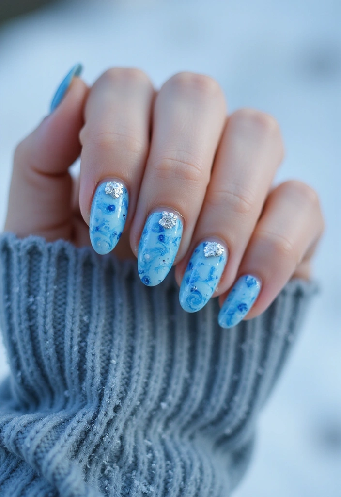 31 Icy Blue Christmas Nail Designs to Brighten December - 28. Icy Blue Swirls