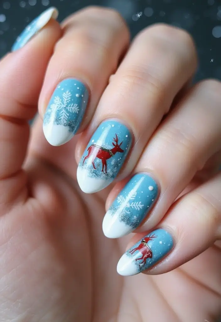 31 Icy Blue Christmas Nail Designs to Brighten December - 29. Sleigh Ride Nail Art
