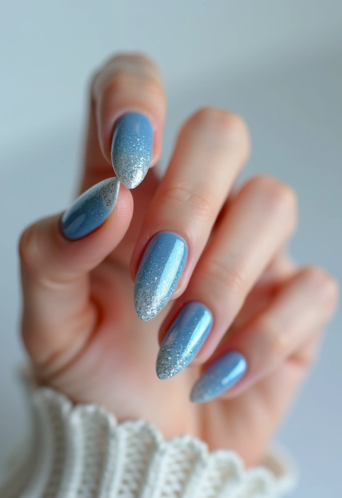 31 Icy Blue Christmas Nail Designs to Brighten December - 3. Glitter Gradient