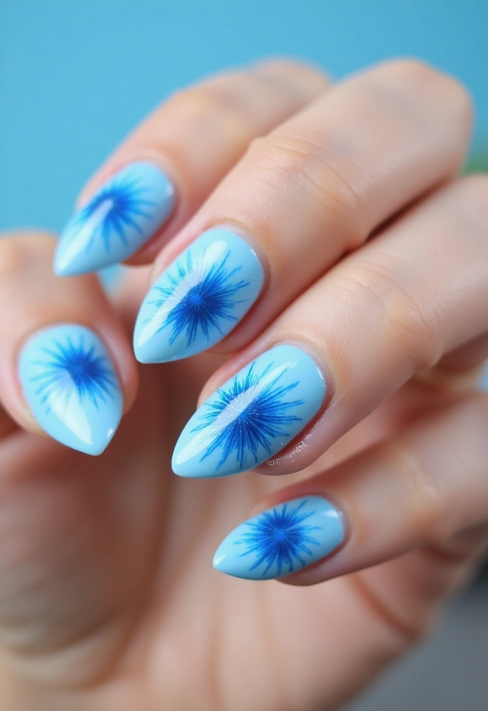 31 Icy Blue Christmas Nail Designs to Brighten December - 30. Blue Starburst
