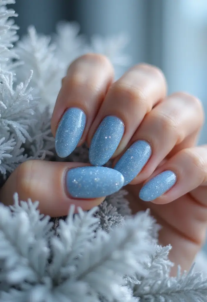 31 Icy Blue Christmas Nail Designs to Brighten December - 31. Frosted Blue Sparkle