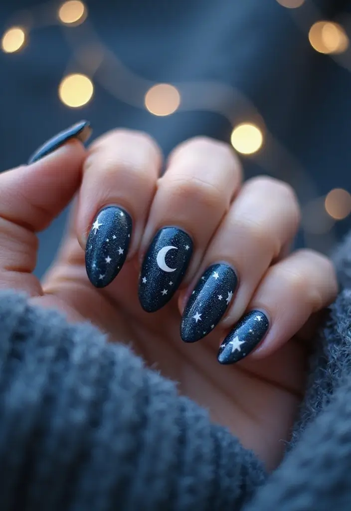 31 Icy Blue Christmas Nail Designs to Brighten December - 6. Twinkling Stars
