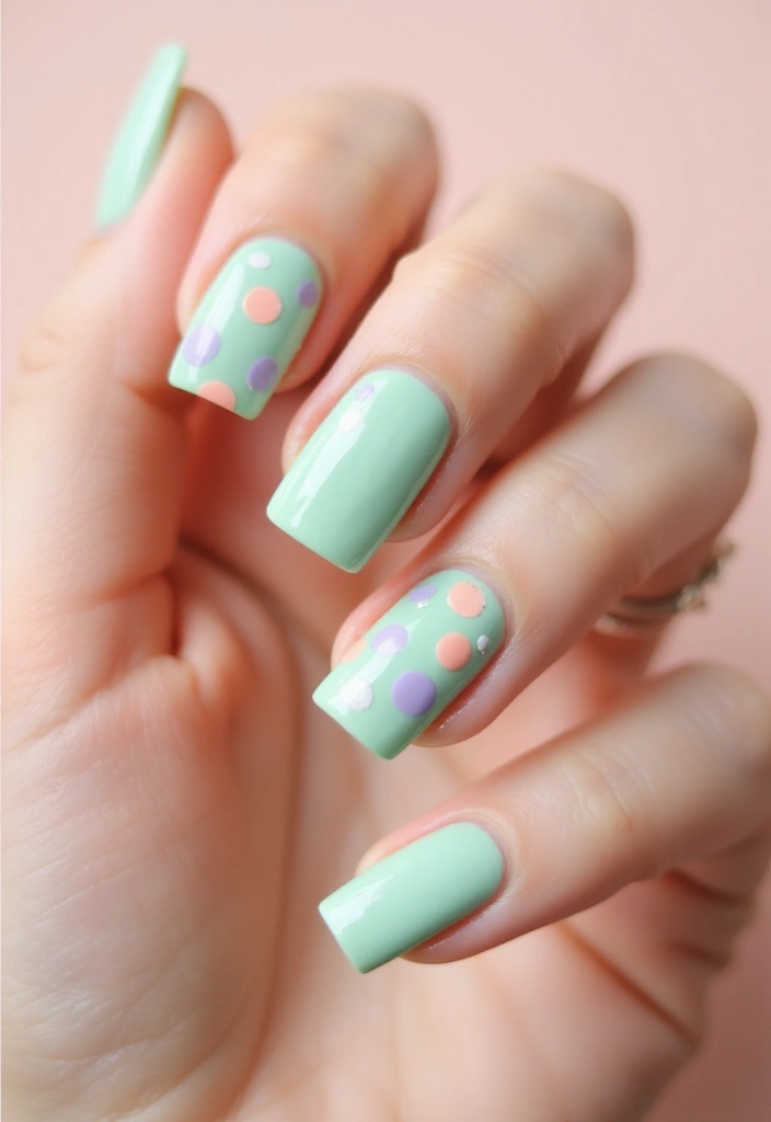 31 Square Pistachio Green Nails That Stand Out - 10. Cute Dots and Dashes
