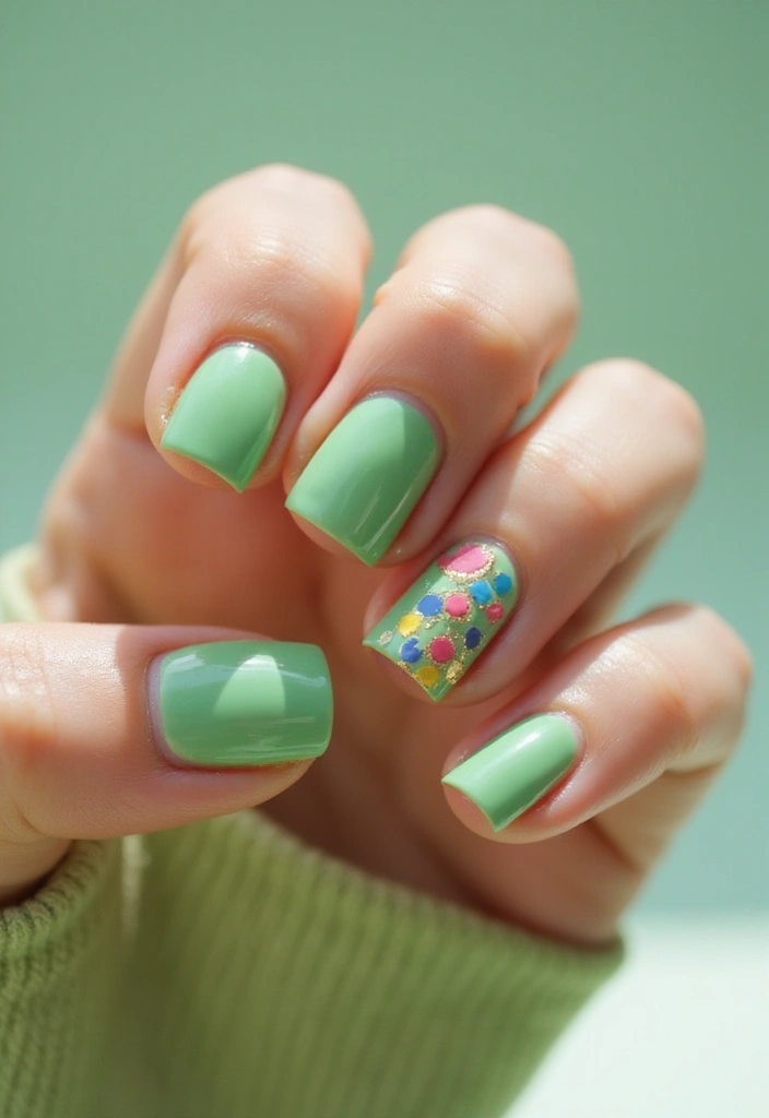 31 Square Pistachio Green Nails That Stand Out - 12. Abstract Art