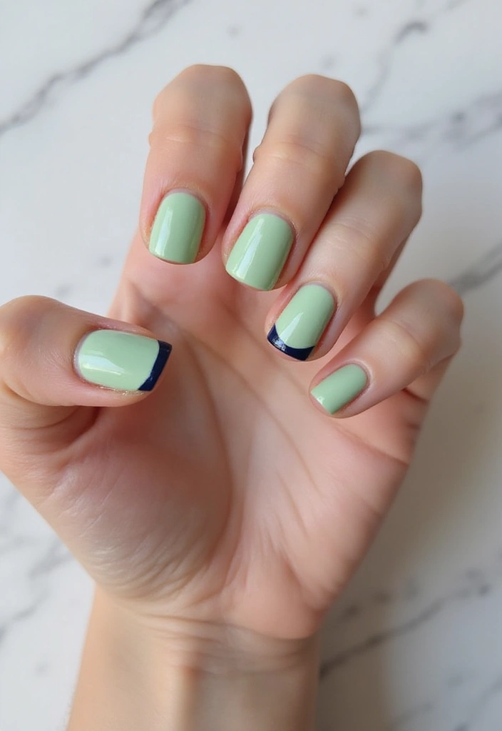 31 Square Pistachio Green Nails That Stand Out - 13. Half-Moon Design
