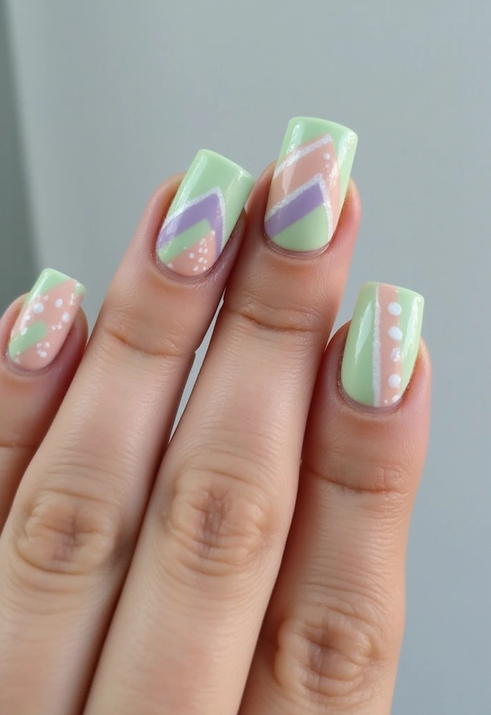 31 Square Pistachio Green Nails That Stand Out - 14. Dual-Tone Designs