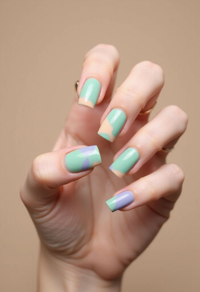 31 Square Pistachio Green Nails That Stand Out - 19. Layered Colors