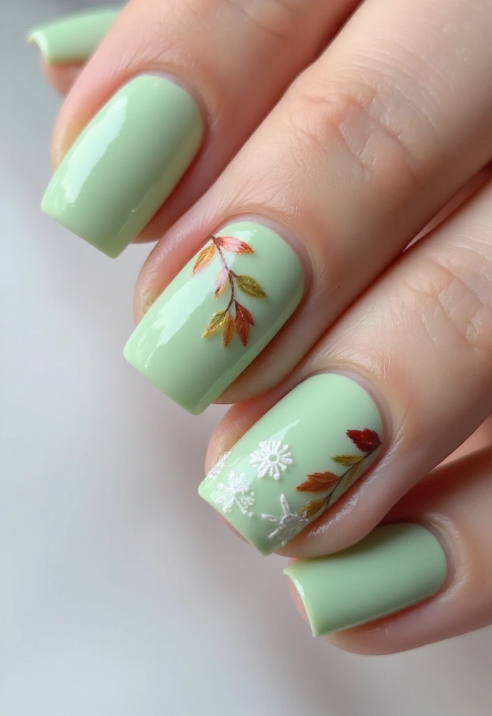 31 Square Pistachio Green Nails That Stand Out - 20. Seasonal Themes