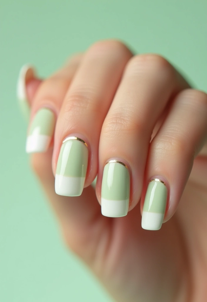 31 Square Pistachio Green Nails That Stand Out - 21. Modern French Tips