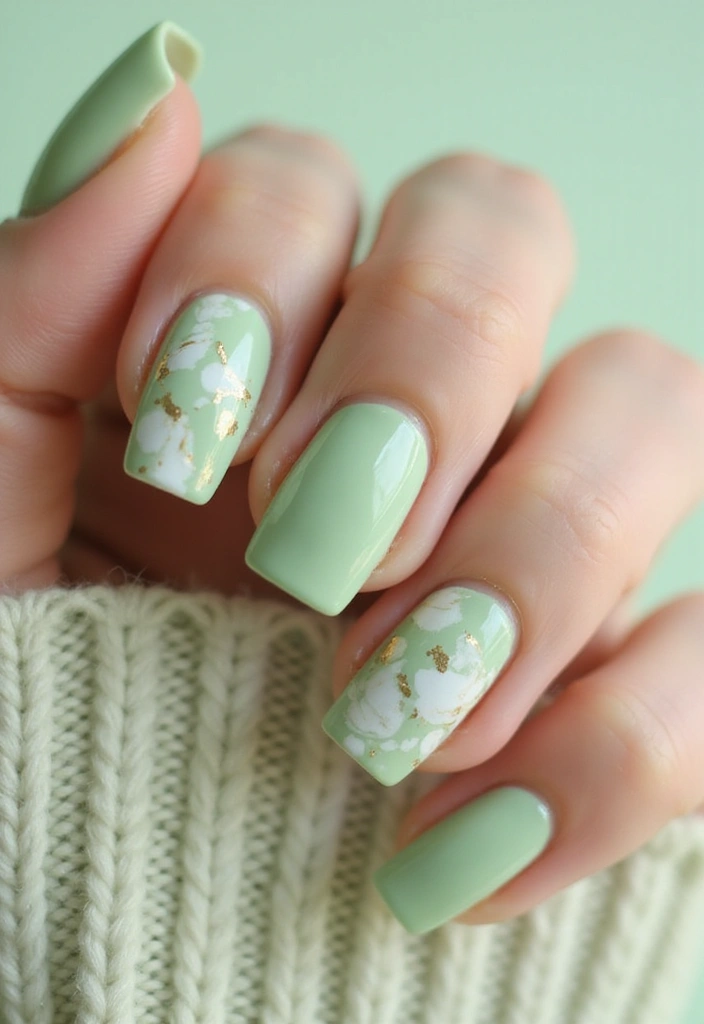 31 Square Pistachio Green Nails That Stand Out - 22. Swirling Colors