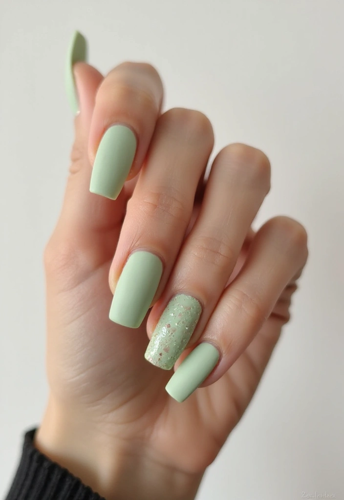 31 Square Pistachio Green Nails That Stand Out - 23. Textured Finish