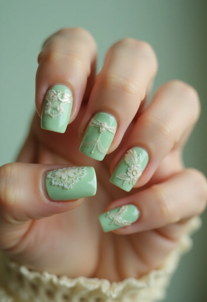 31 Square Pistachio Green Nails That Stand Out - 24. Vintage Styles