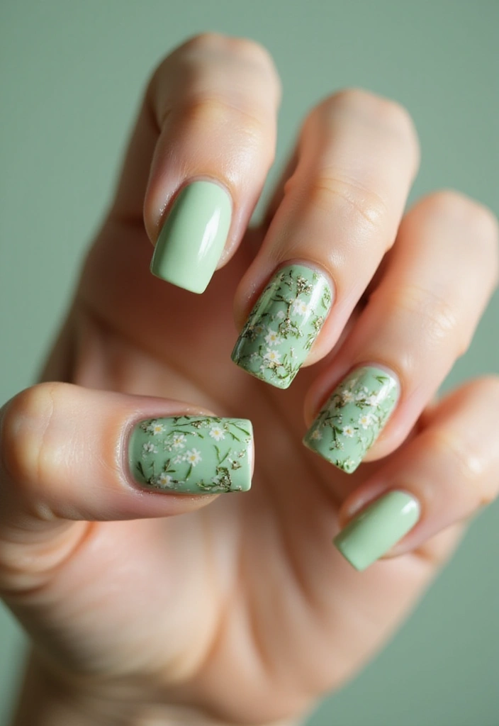 31 Square Pistachio Green Nails That Stand Out - 28. Mismatched Nail Art