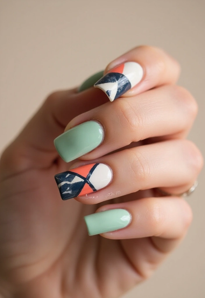 31 Square Pistachio Green Nails That Stand Out - 4. Geometric Patterns