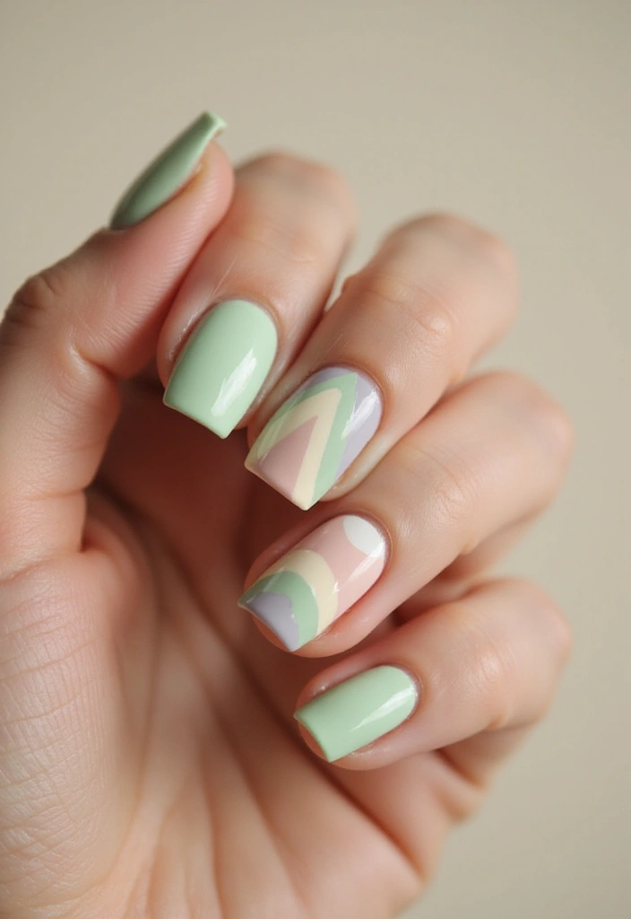 31 Square Pistachio Green Nails That Stand Out - 8. Simple Stripes