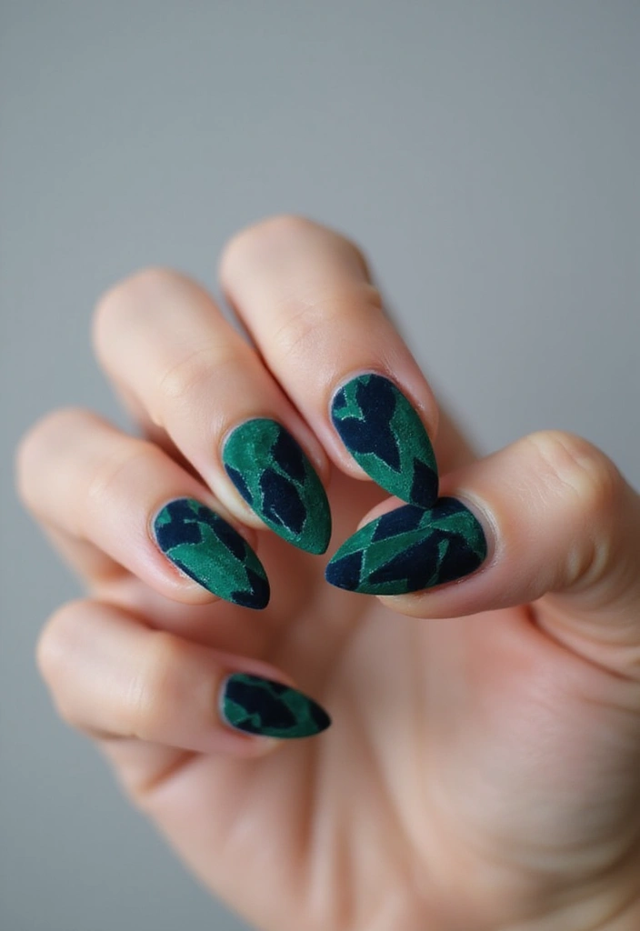 31 Velvet Cat-Eye French Tip Nails for Luxe Vibes - 12. Bold Geometric Patterns