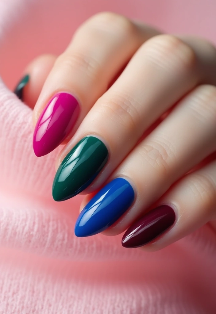 31 Velvet Cat-Eye French Tip Nails for Luxe Vibes - 14. Color-Blocking Velvet