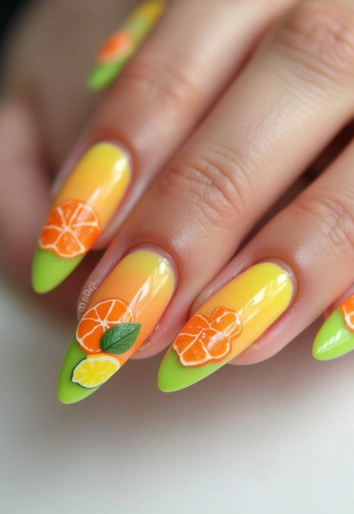 31 Velvet Cat-Eye French Tip Nails for Luxe Vibes - 17. Summer Citrus Velvet