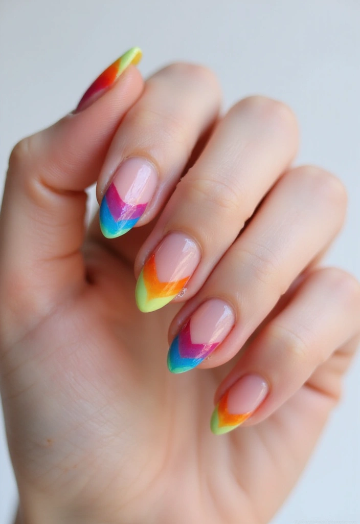 31 Velvet Cat-Eye French Tip Nails for Luxe Vibes - 18. Whimsical Rainbow Tips