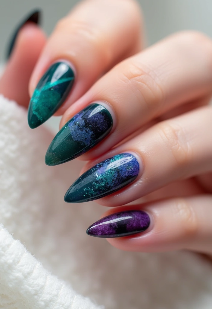 31 Velvet Cat-Eye French Tip Nails for Luxe Vibes - 19. Artistic Brush Strokes