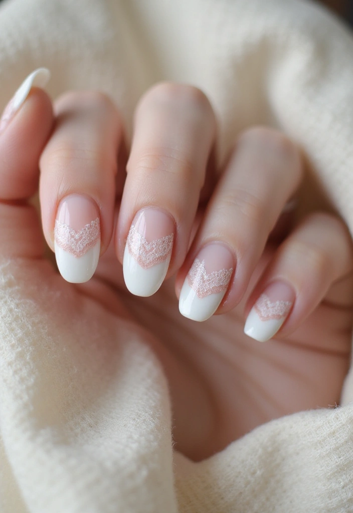 31 Velvet Cat-Eye French Tip Nails for Luxe Vibes - 22. Intricate Lace Patterns