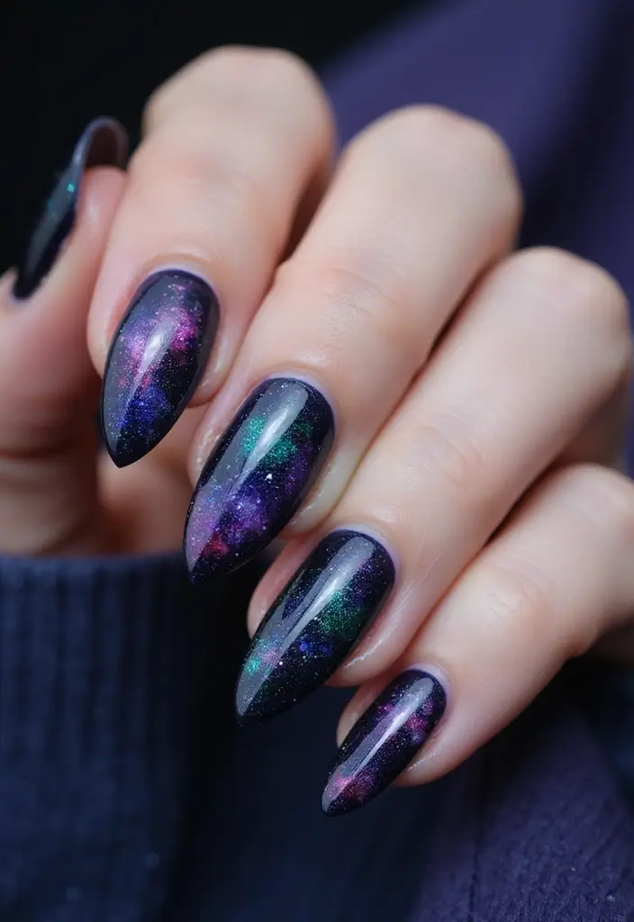 31 Velvet Cat-Eye French Tip Nails for Luxe Vibes - 26. Cosmic Velvet