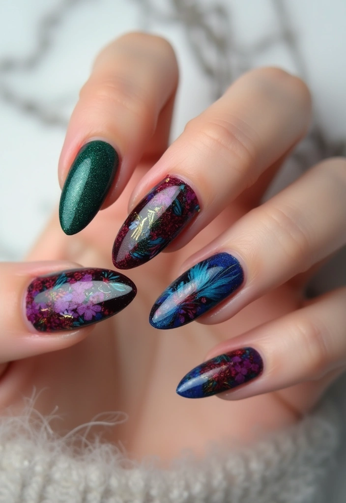 31 Velvet Cat-Eye French Tip Nails for Luxe Vibes - 28. Layered Patterns